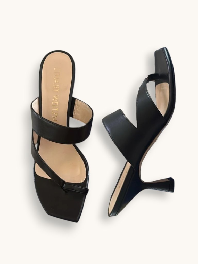 Stuart Weitzman Lyla 75 Sandals, Black Leather, Size 8